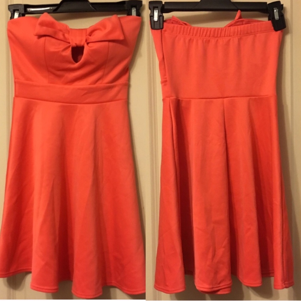 LAST CHANCE BEFORE DONATING Never worn! Strapless Coral Mermaid Bow Dress XS - Picture 1 of 6
